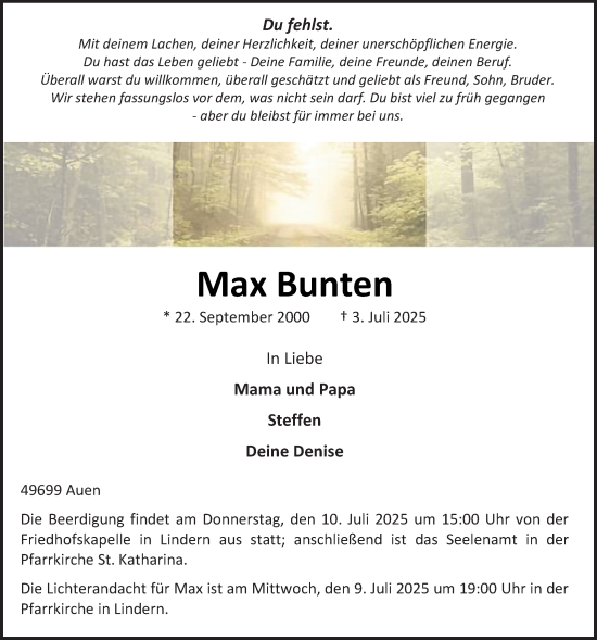 Anzeige von Max Bunten  von OM-Medien