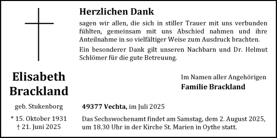 Anzeige von Elisabeth Brackland von OM-Medien