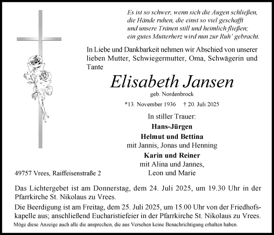 Anzeige von Elisabeth Jansen von OM-Medien