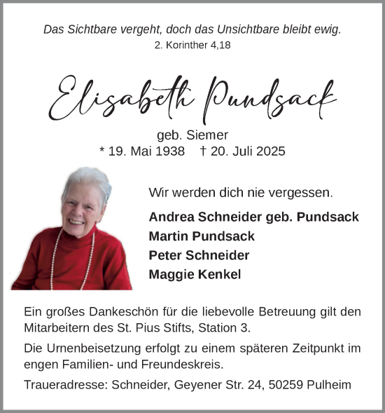 Anzeige von Elisabeth Pundsack von OM-Medien