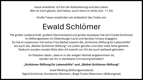 Anzeige von Ewald Schlömer von OM-Medien