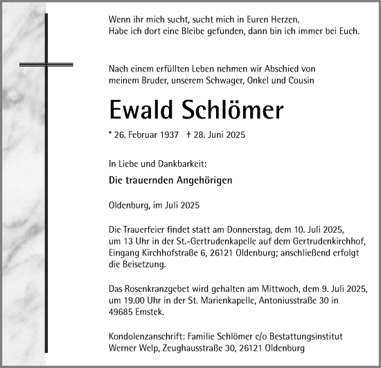 Anzeige von Ewald Schlömer von OM-Medien