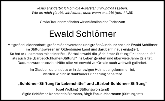 Anzeige von Ewald Schlömer von OM-Medien