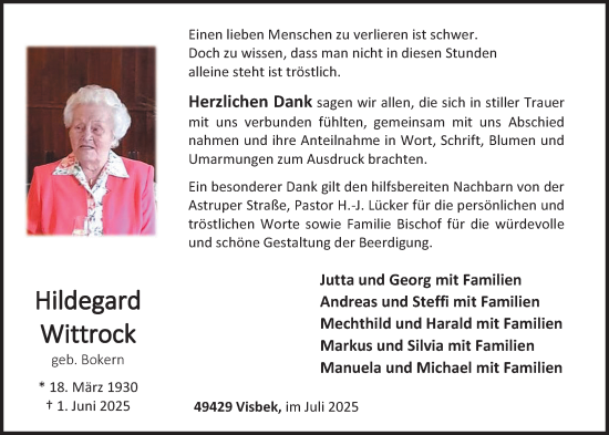 Anzeige von Hildegard Wittrock 