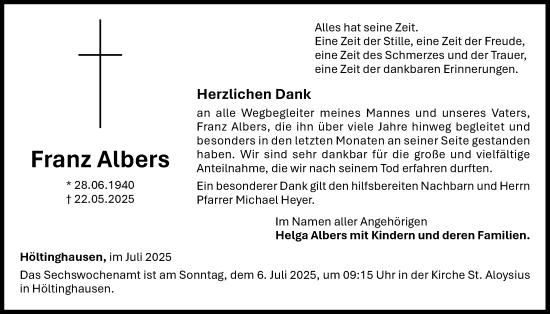 Anzeige von Franz Albers von OM-Medien