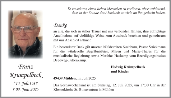 Anzeige von Franz Krümpelbeck von OM-Medien