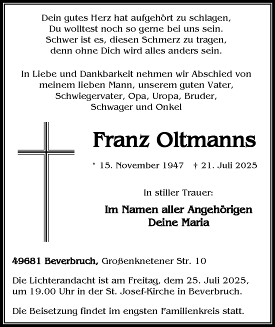 Anzeige von Franz Oltmanns von OM-Medien