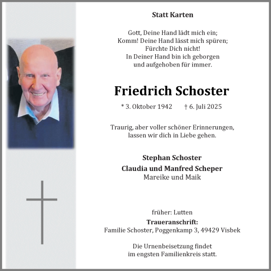 Anzeige von Friedrich Schoster von OM-Medien