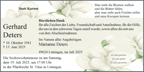 Anzeige von Gerhard Deters von OM-Medien