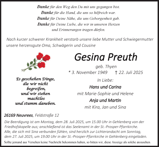 Anzeige von Gesina Preuth von OM-Medien