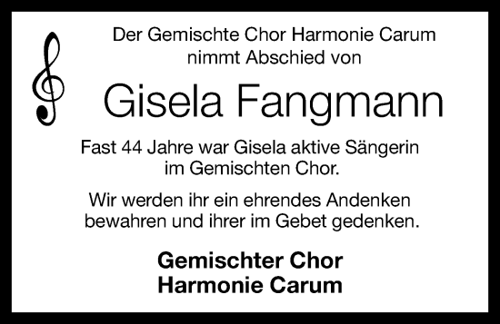 Anzeige von Gisela Fangmann von OM-Medien