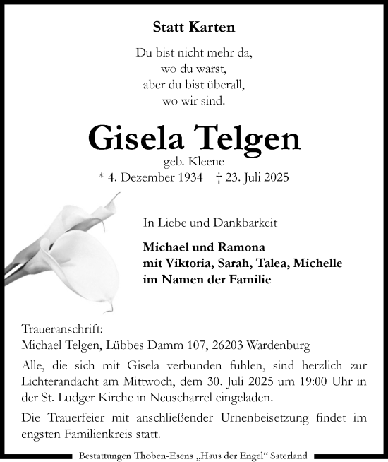 Anzeige von Gisela Telgen von OM-Medien