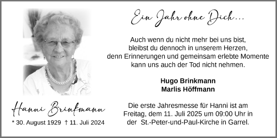 Anzeige von Hanni Brinkmann von OM-Medien