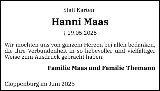 Anzeige von Hanni Maas von OM-Medien