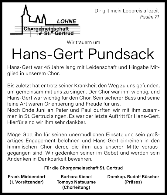 Anzeige von Hans-Gert Pundsack von OM-Medien