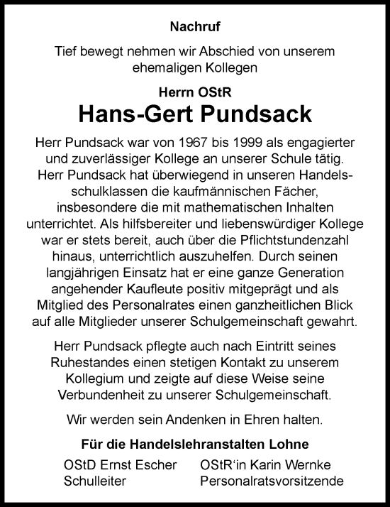 Anzeige von Hans-Gert Pundsack von OM-Medien