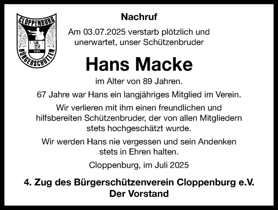 Anzeige von Hans Macke von OM-Medien