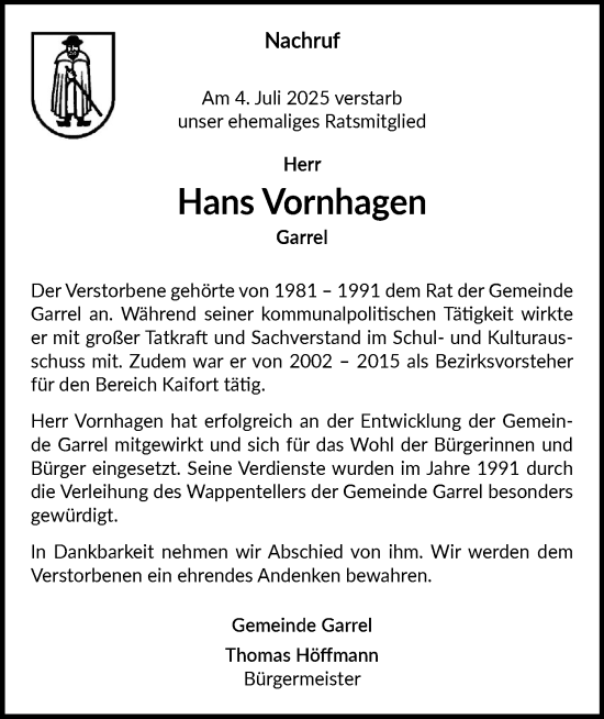 Anzeige von Hans Vornhagen von OM-Medien