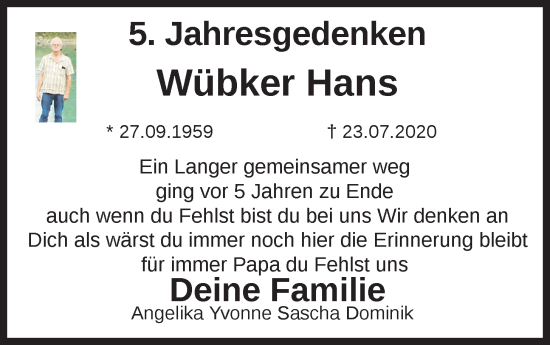 Anzeige von Hans Wübker von OM-Medien