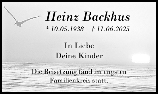 Anzeige von Heinz Backhus von OM-Medien
