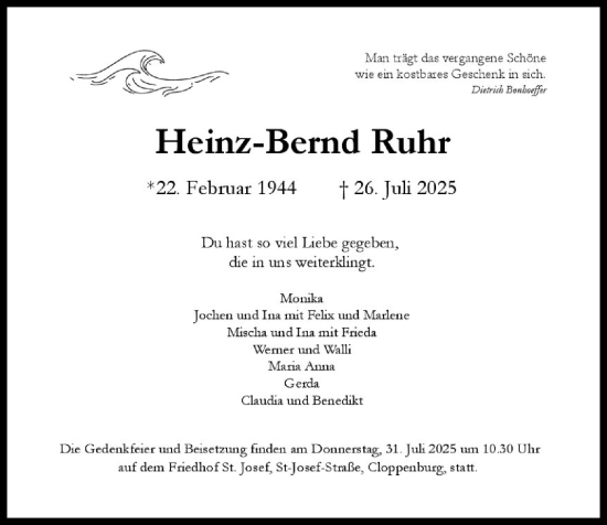 Anzeige von Heinz-Bernd Ruhr von OM-Medien