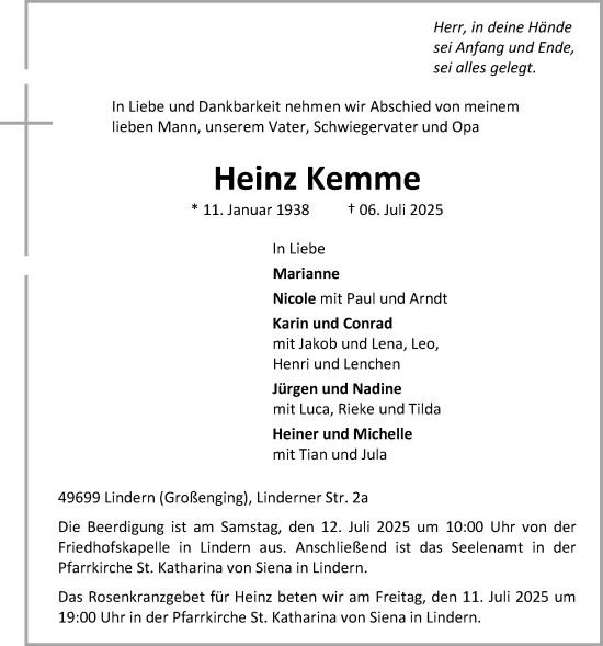 Anzeige von Heinz Kemme von OM-Medien