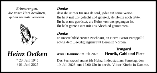 Anzeige von Heinz Oetken von OM-Medien