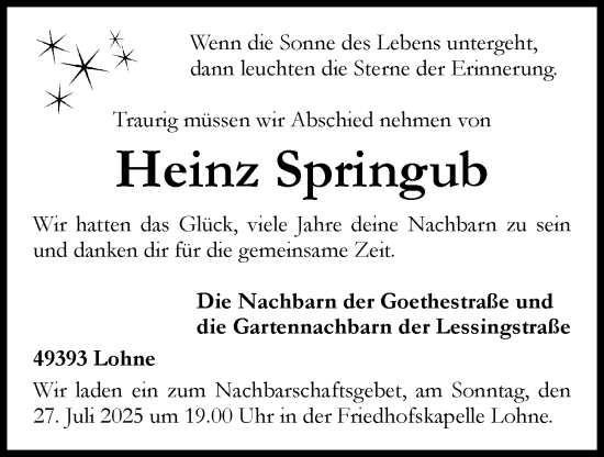 Anzeige von Heinz Springub von OM-Medien