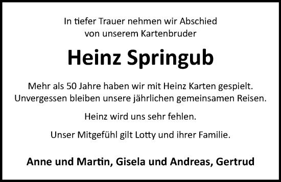 Anzeige von Heinz Springub von OM-Medien