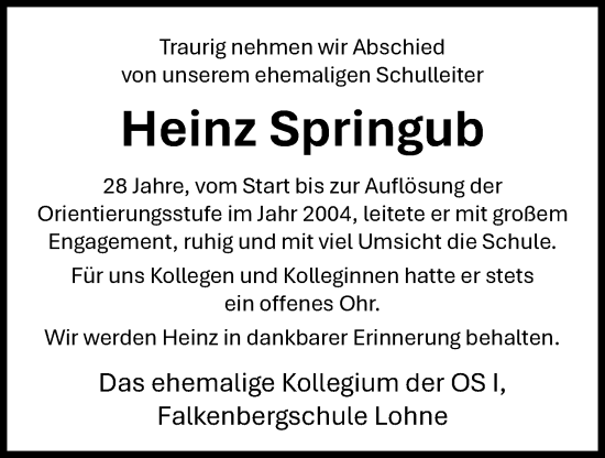 Anzeige von Heinz Springub von OM-Medien