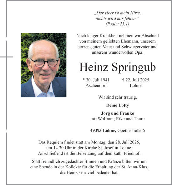 Anzeige von Heinz Springub von OM-Medien