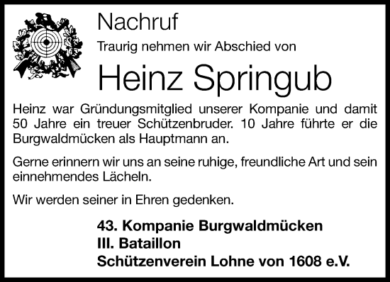 Anzeige von Heinz Springub von OM-Medien