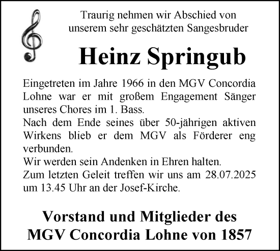 Anzeige von Heinz Springub von OM-Medien