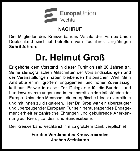 Anzeige von Helmut Groß von OM-Medien