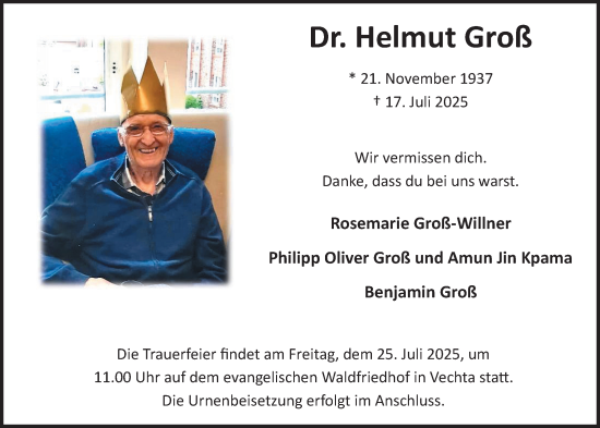 Anzeige von Helmut Groß von OM-Medien