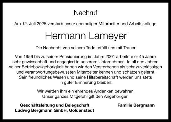 Anzeige von Hermann Lameyer von OM-Medien