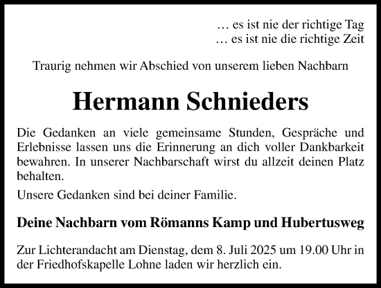 Anzeige von Hermann Schnieders von OM-Medien
