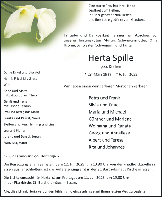 Anzeige von Herta Spille von OM-Medien