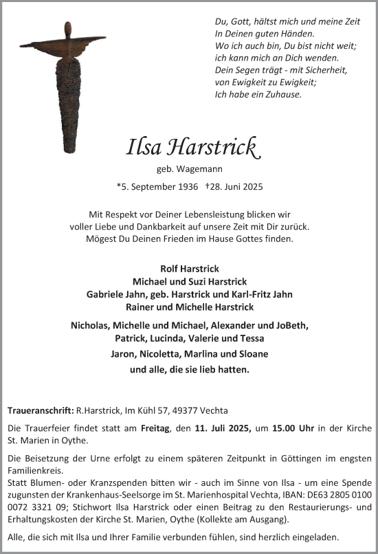 Anzeige von Ilsa Harstrick von OM-Medien