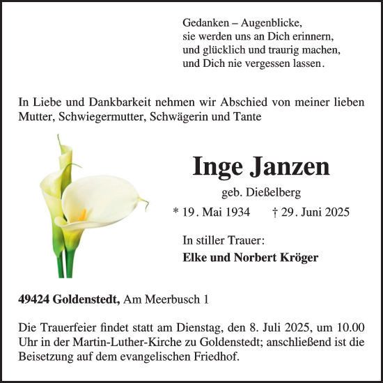 Anzeige von Inge Janzen von OM-Medien