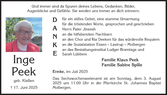 Anzeige von Inge Peek von OM-Medien