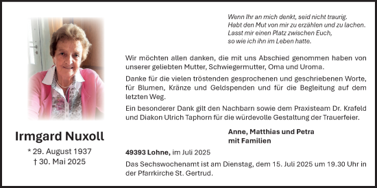 Anzeige von Irmgard Nuxoll von OM-Medien