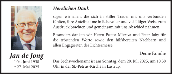 Anzeige von Jan de Jong von OM-Medien