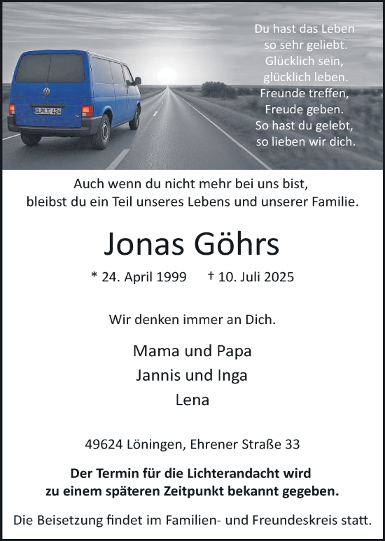 Anzeige von Jonas Göhrs von OM-Medien