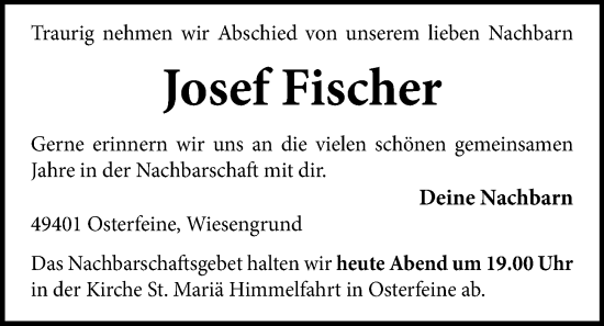 Anzeige von Josef Fischer von OM-Medien
