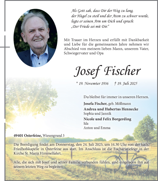 Anzeige von Josef Fischer von OM-Medien