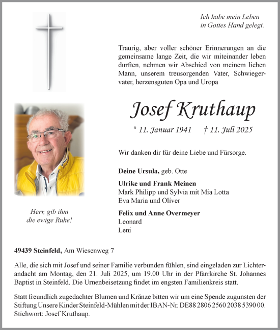 Anzeige von Josef Kruthaup von OM-Medien