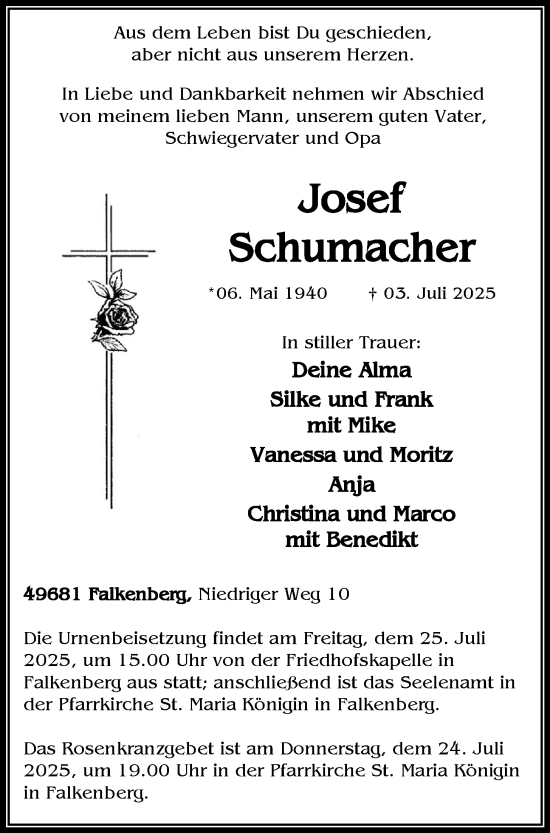 Anzeige von Josef Schumacher von OM-Medien