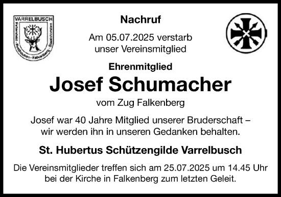 Anzeige von Josef Schumacher von OM-Medien