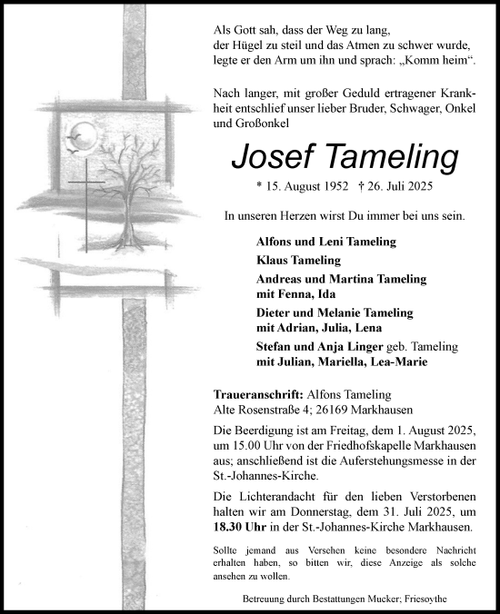Anzeige von Josef Tameling von OM-Medien